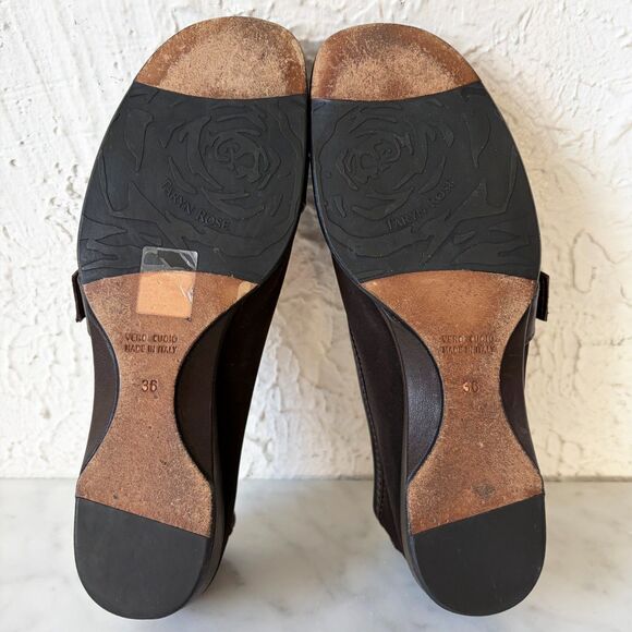 Taryn Rose Made in Italy Brown Leather/Fabric Womens 6 Wedge Comfort Shoes Women - Picture 6 of 8